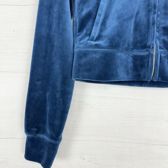 Juicy Couture x Kraft Real Mayo S Collab Velour Hoodie Blue Y2K NO Drawstring - Picture 4 of 16